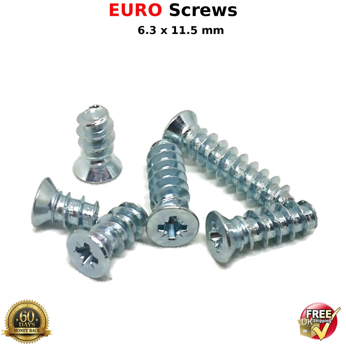 6.3 x 11.5mm FURNITURE SCREWS MOUNTING DRAW RUNNERS HINGES FLAT HEAD EURO SCREW