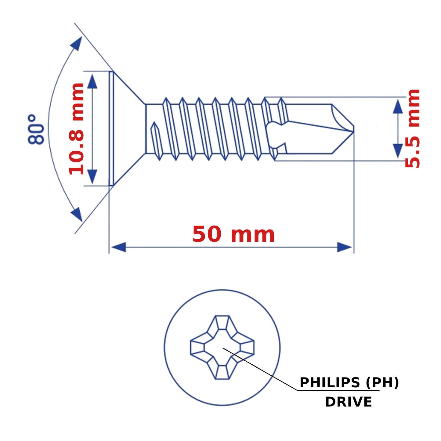 SELF DRILLING SCREWS ø 5.5mm COUNTERSUNK SELF-DRILL