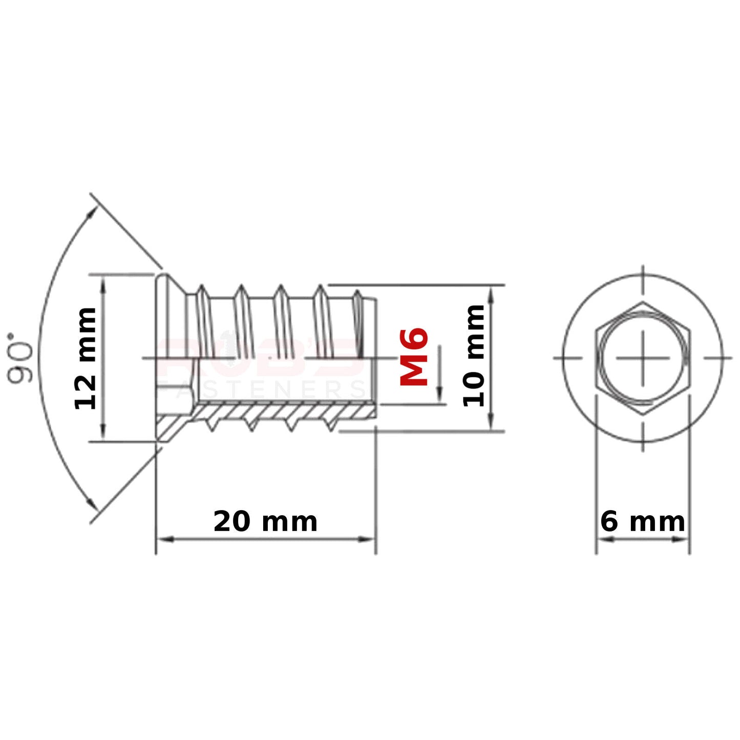 INSERT NUTS M6 M8 FURNITURE FIXING WOOD SCREWS HEX DRIVE METRIC THREAD TYPE B