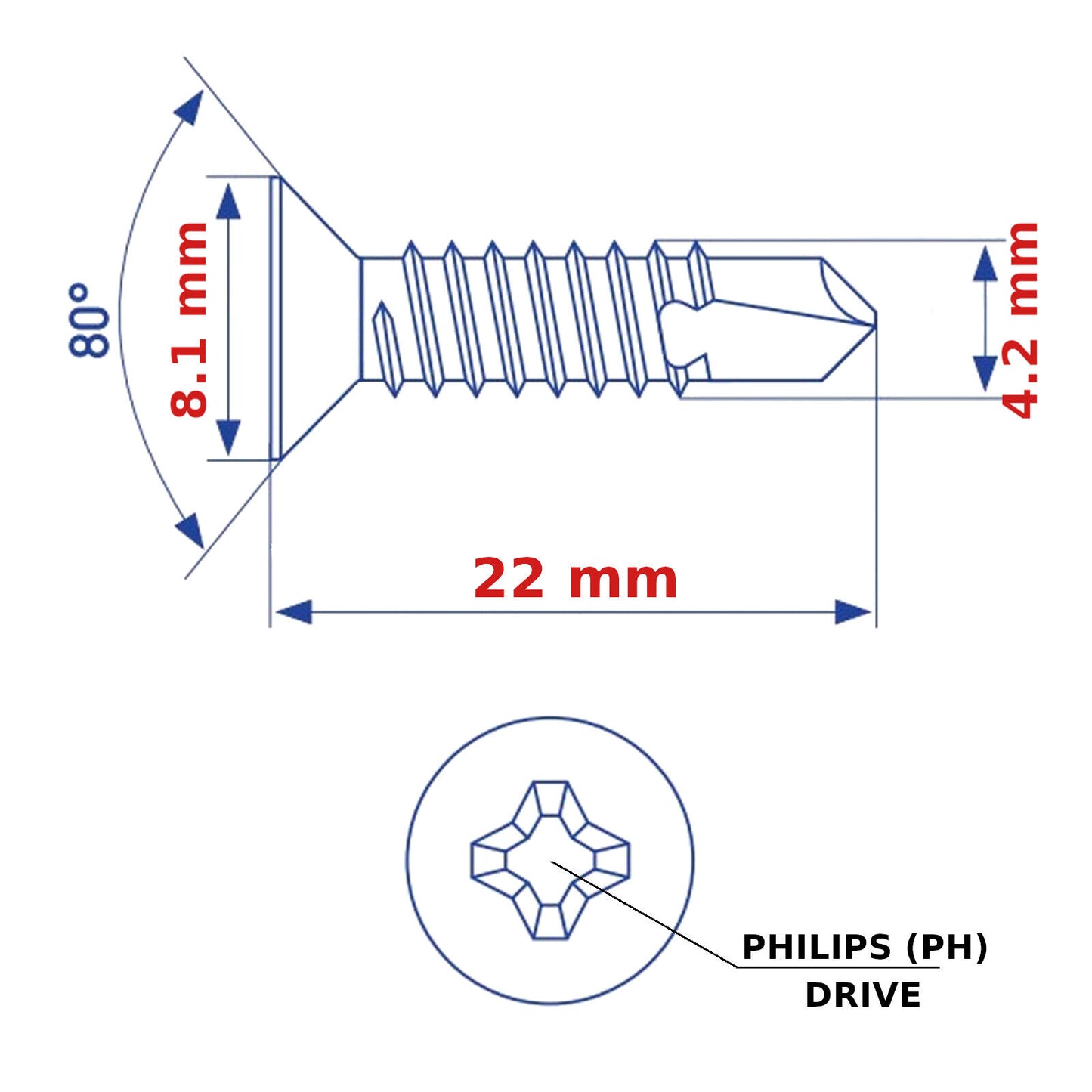SELF DRILLING SCREWS ø 4.2mm COUNTERSUNK SELF-DRILL