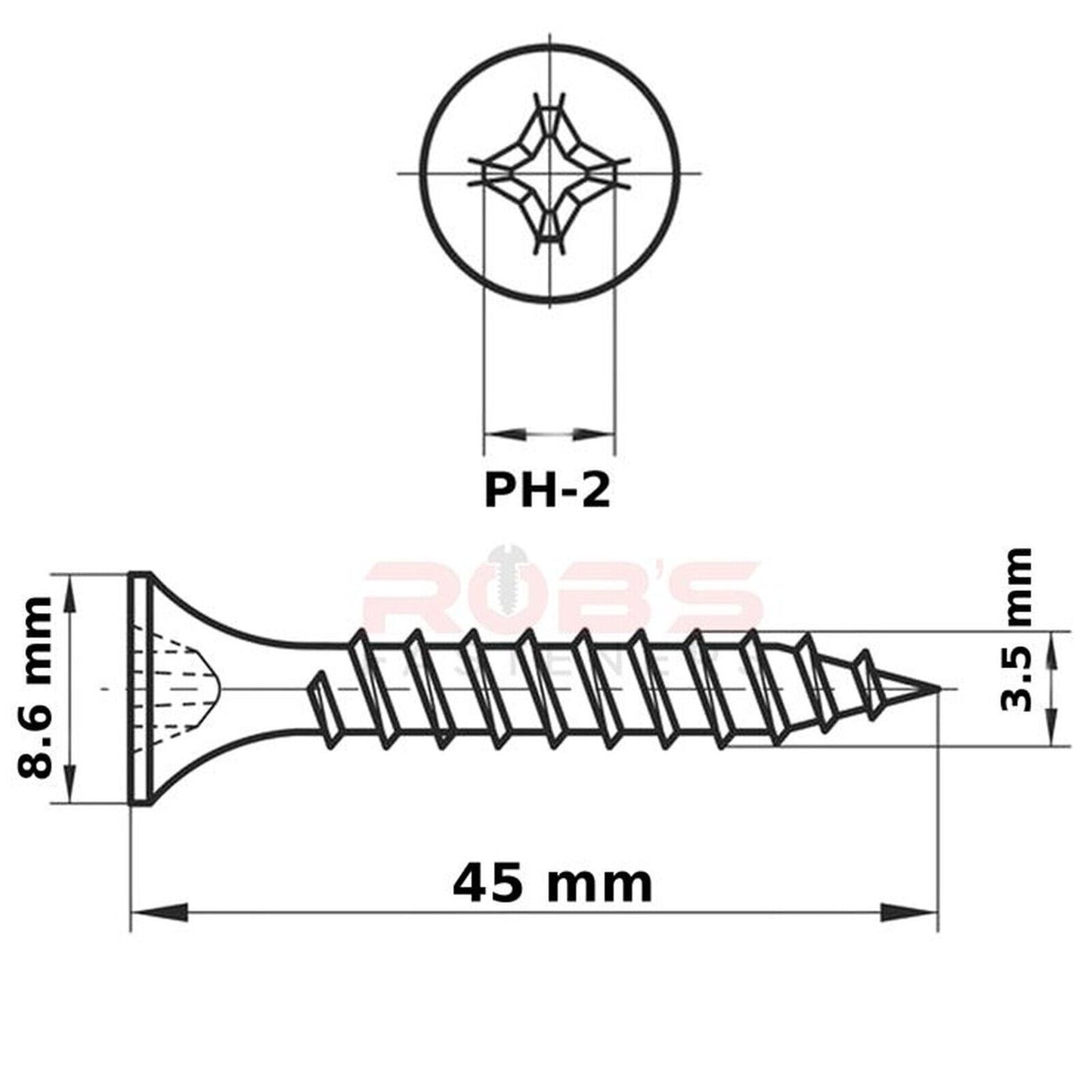3.5mm Drywall Screws Plasterboard Screw Bugle Head Coarse Thread Black Phosphate