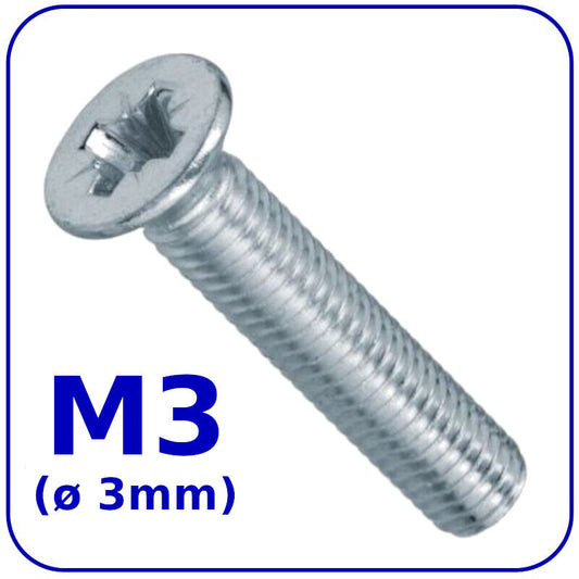 M3 MACHINE SCREWS COUNTERSUNK FLAT HEAD POZIDRIV ZINC PLATED DIN 965