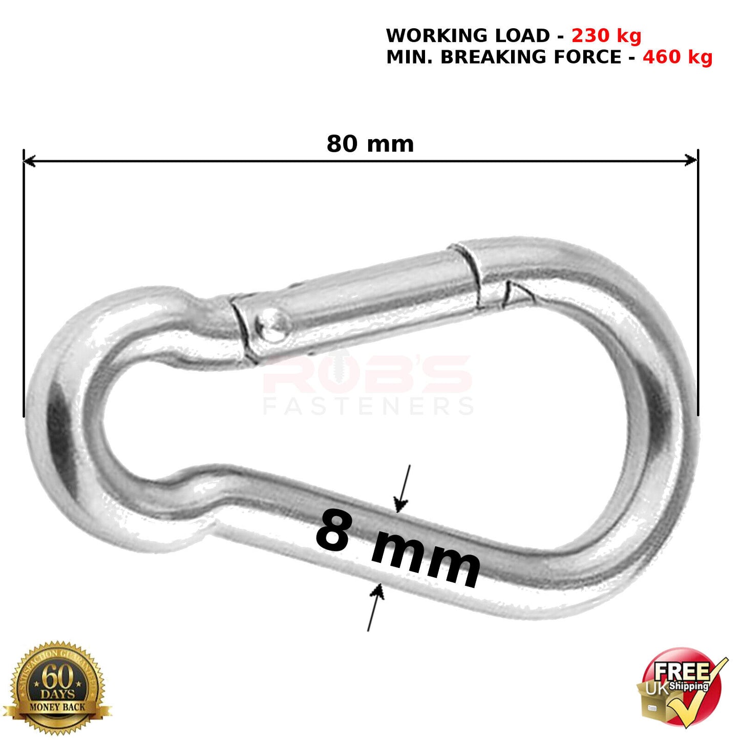 Carabiner Clip 8 mm Snap Hook Spring Karabiner Clips Locking Carbin