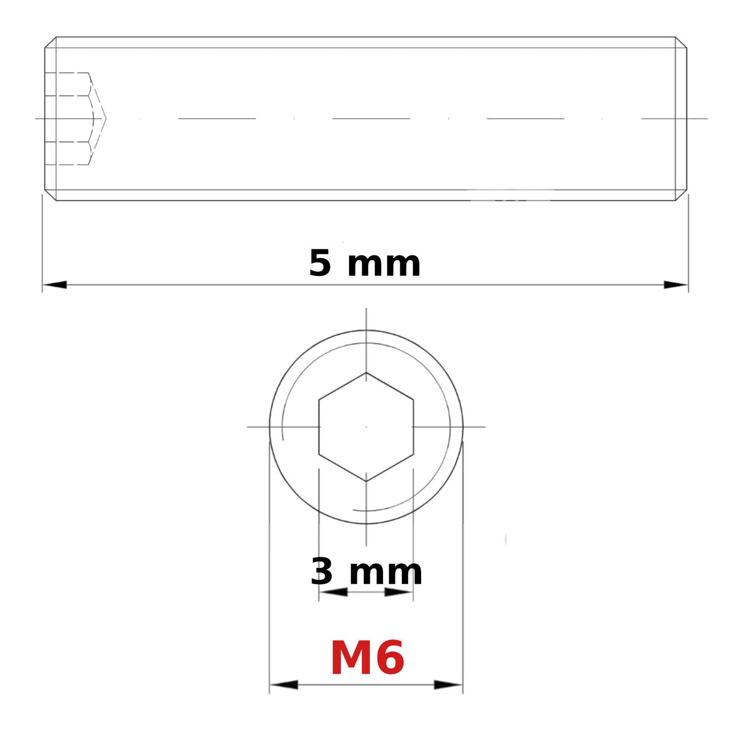 M6 (ø 6mm) SOCKET GRUB SCREWS FLAT END BLACK DIN 913