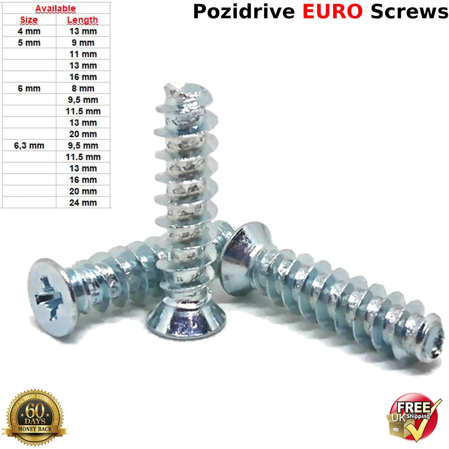 M6 6mm x 20mm FURNITURE SCREWS MOUNTING DRAW RUNNERS HINGES FLAT HEAD EURO SCREW