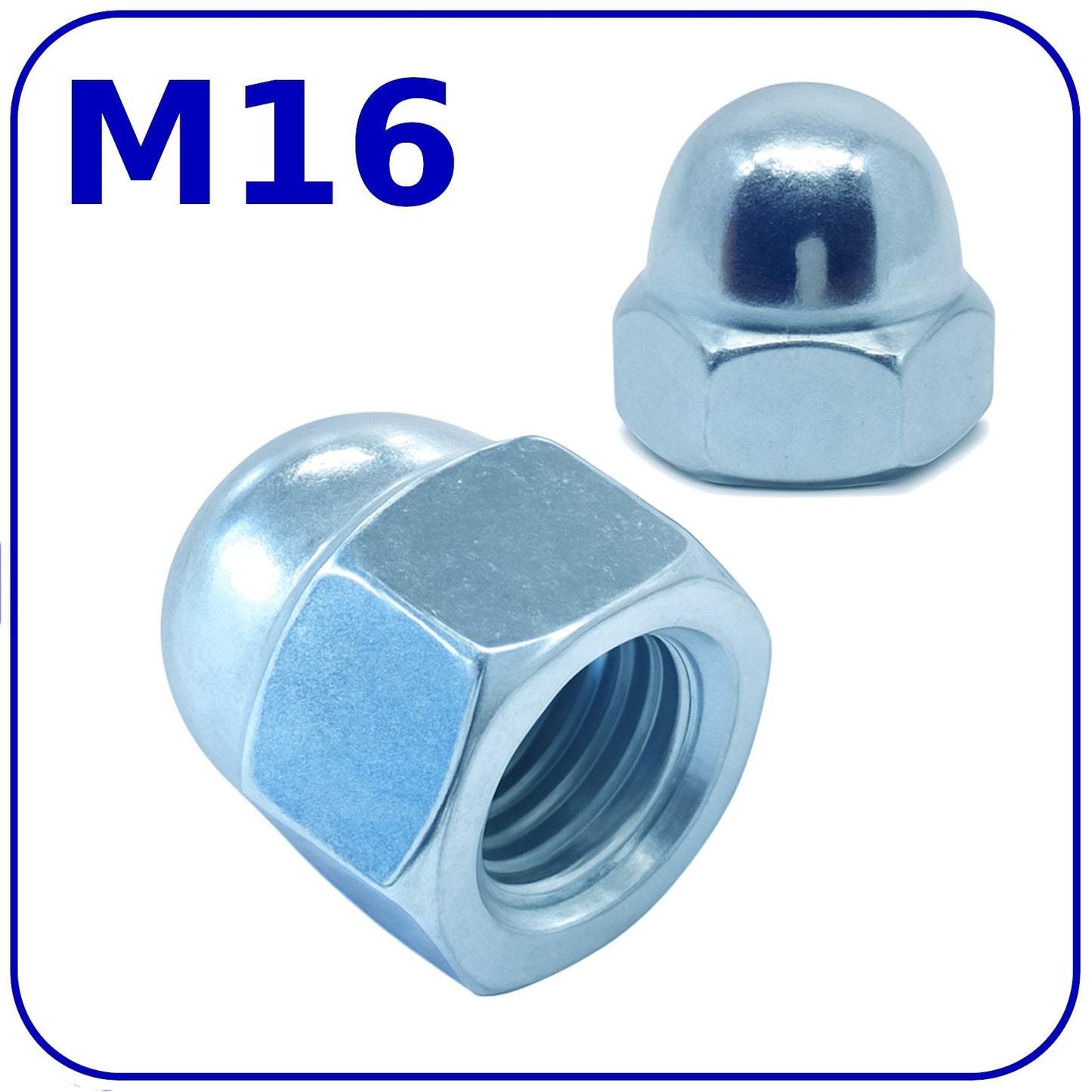 M16 Dome Acorn Cap Nuts Zinc Plated Steel DIN 1587 1.5mm Pitch
