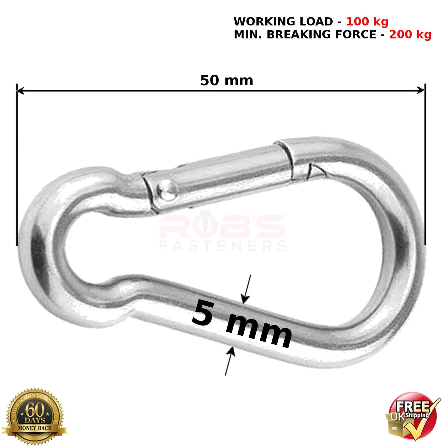 Carabiner Clip Snap Hook Spring Karabiner Clips Locking Carbin 4,5,6,7,8,9,10 mm