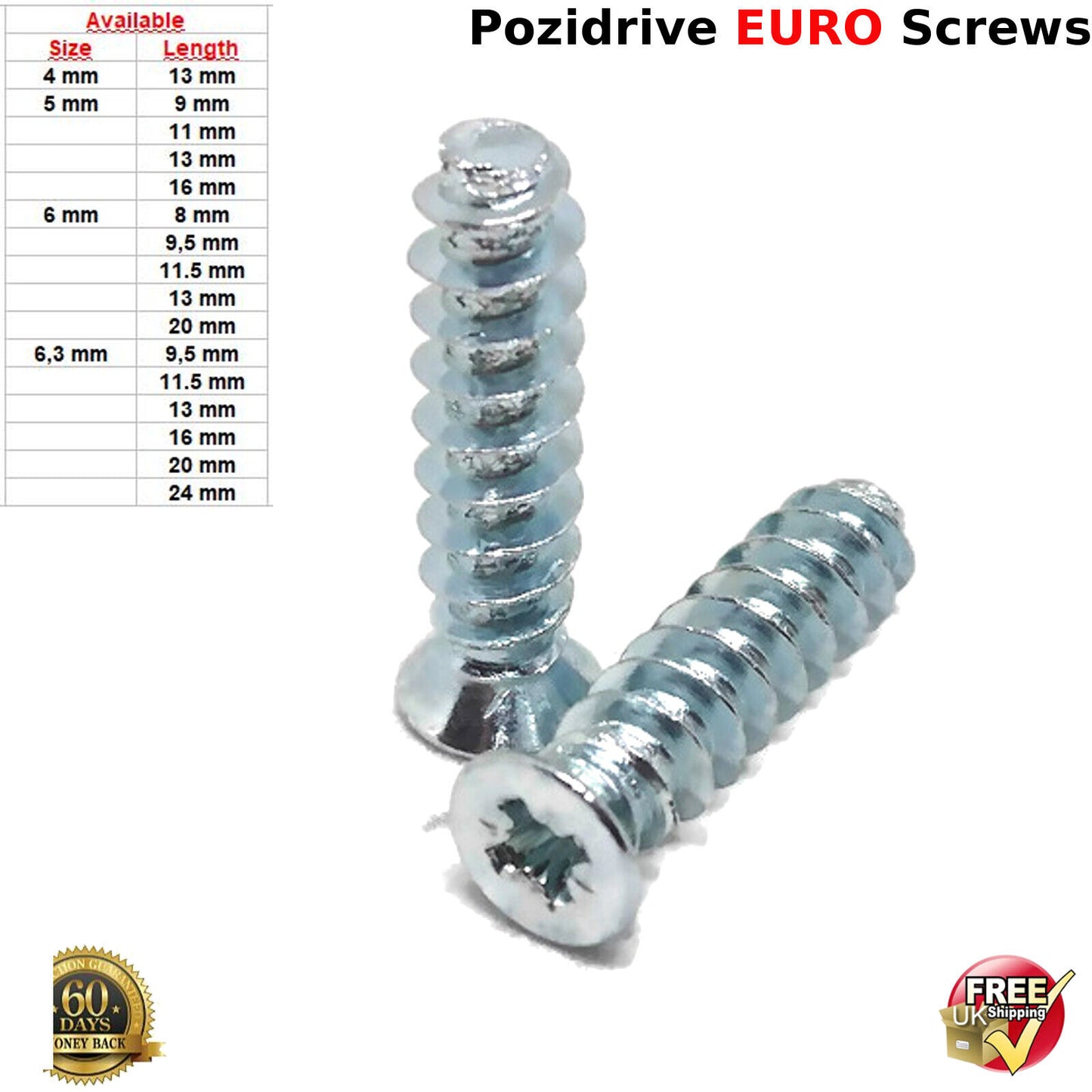 M6 6mm x 20mm FURNITURE SCREWS MOUNTING DRAW RUNNERS HINGES FLAT HEAD EURO SCREW