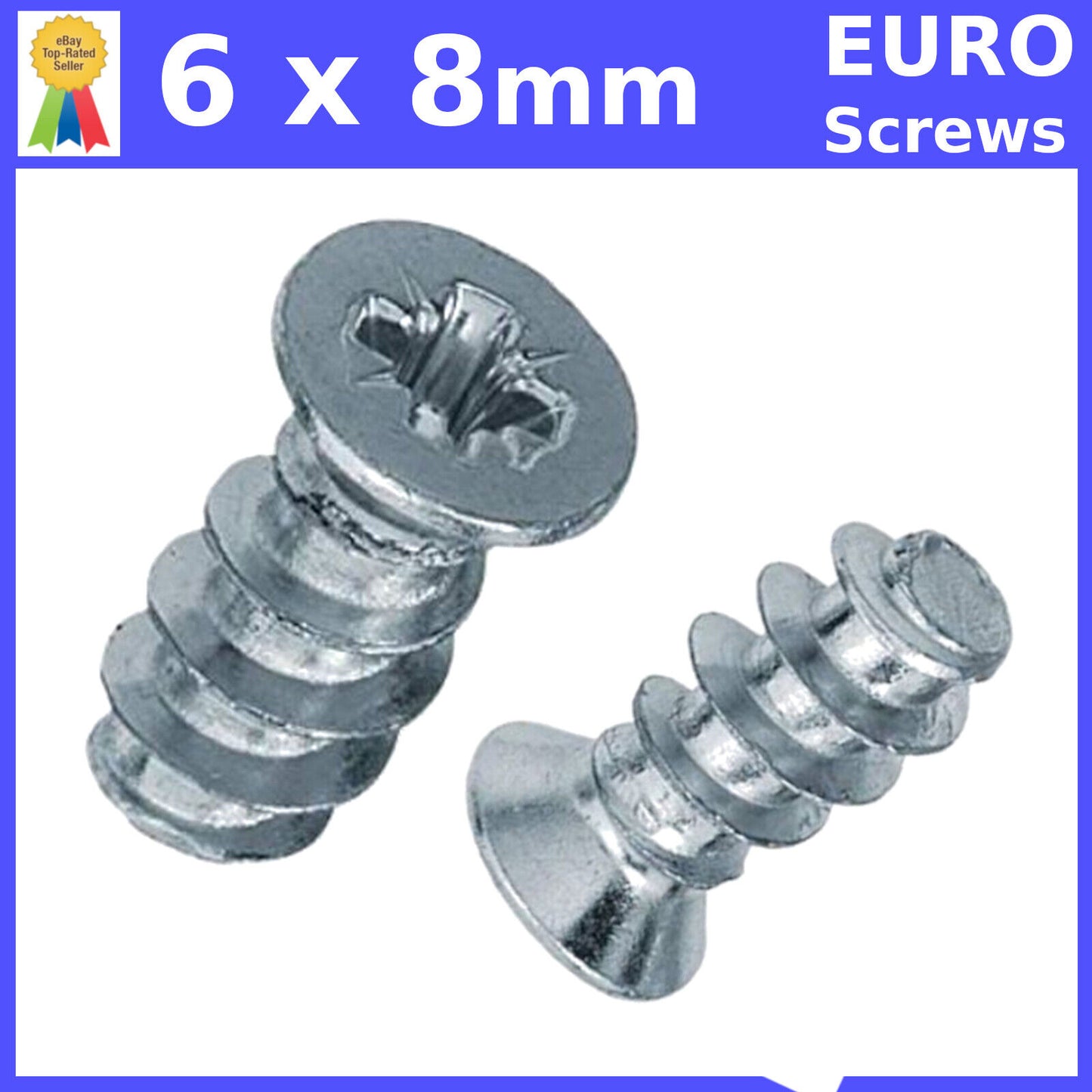 M6 6mm x 8mm FURNITURE SCREWS MOUNTING DRAW RUNNERS HINGES FLAT HEAD EURO SCREW