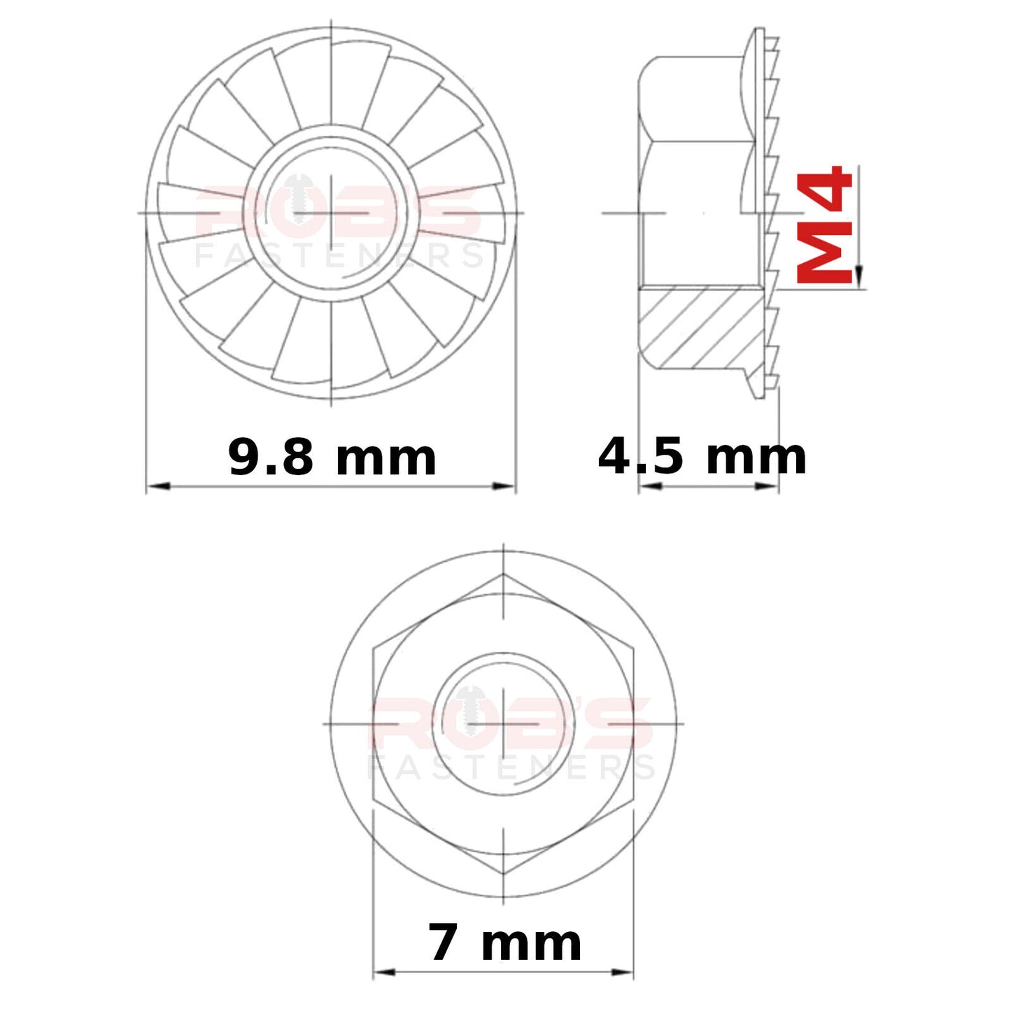 M4 (4mm) NUTS FLANGE SERRATED DIN 6923