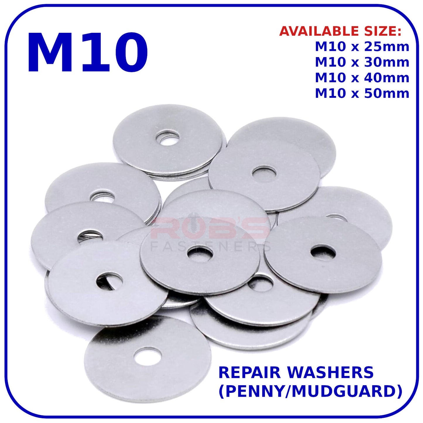 M10 REPAIR WASHERS PENNY MUDGUARD LARGE WIDE ZINC PLATED