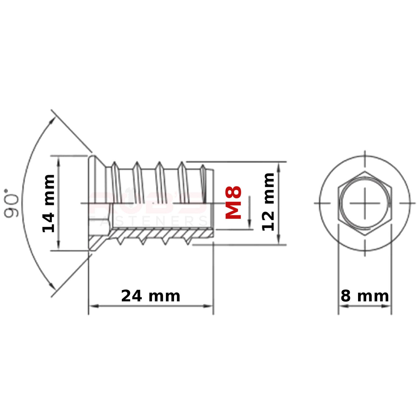 INSERT NUTS M6 M8 FURNITURE FIXING WOOD SCREWS HEX DRIVE METRIC THREAD TYPE B