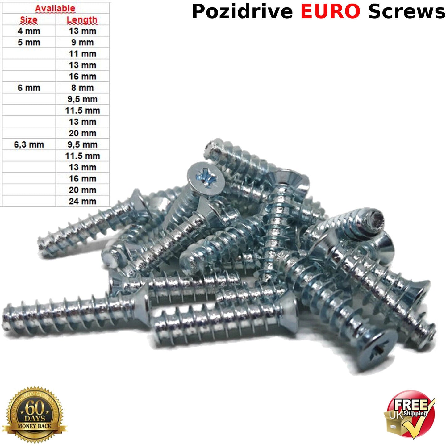 M6 6mm x 20mm FURNITURE SCREWS MOUNTING DRAW RUNNERS HINGES FLAT HEAD EURO SCREW