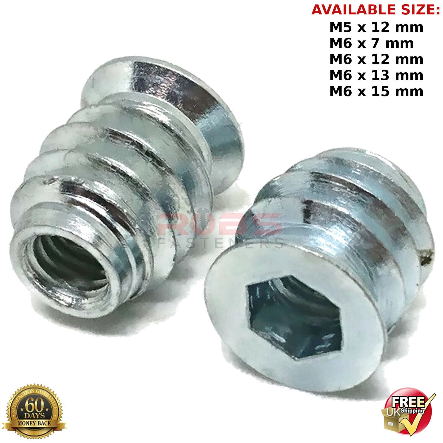 M6 WOOD INSERT NUTS FURNITURE FIXING SCREWS HEX DRIVE METRIC THREAD TYPE A