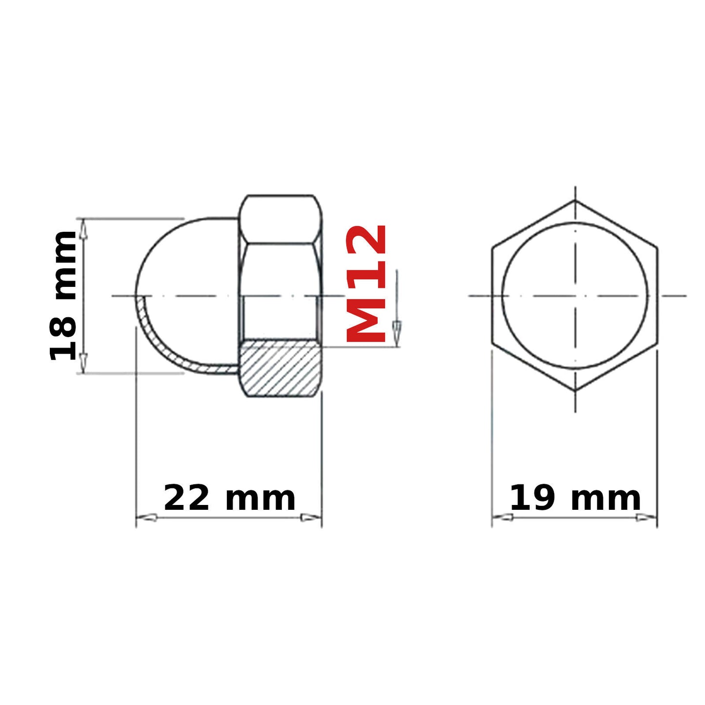 M12 (12 mm) NUTS DOME DIN 1587