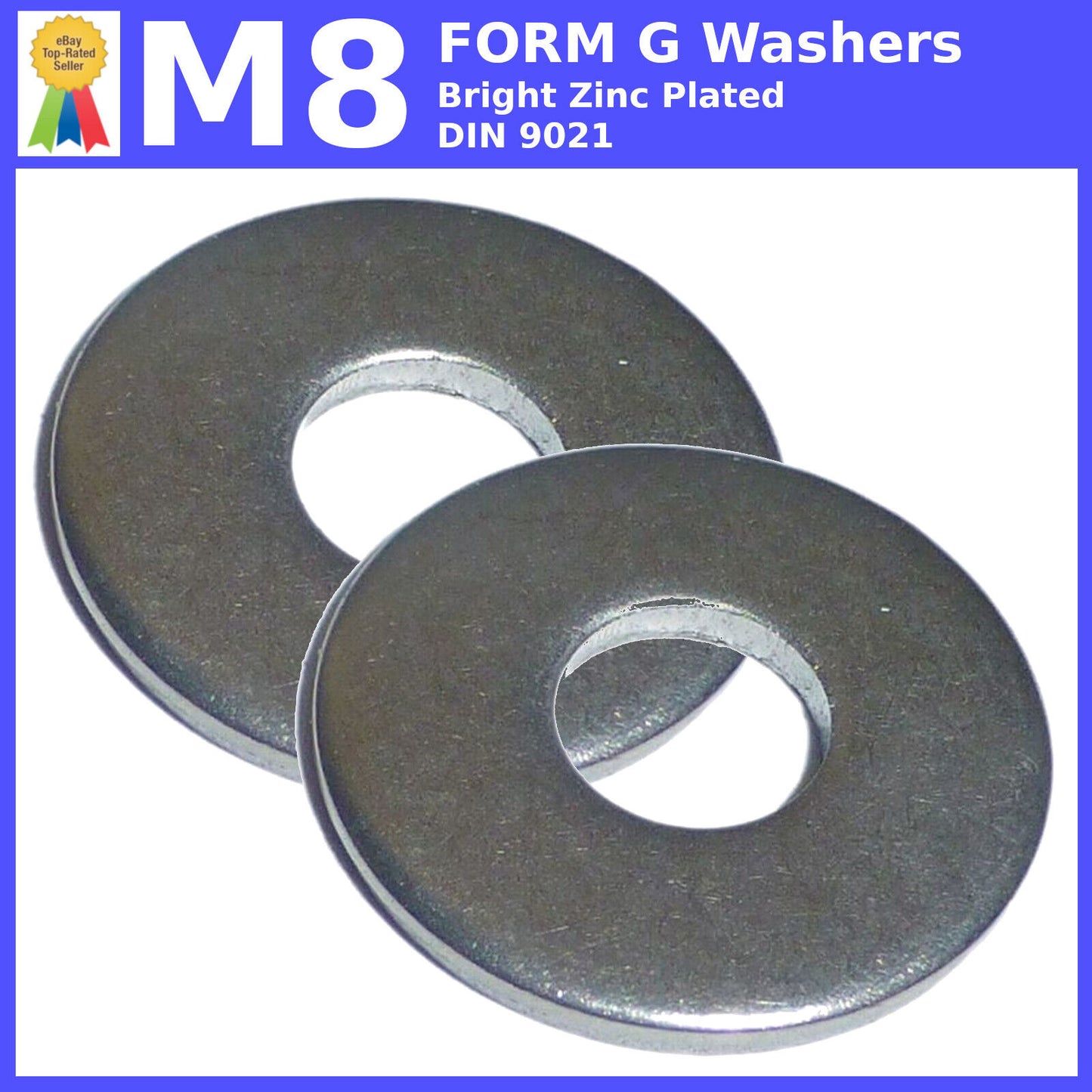 M8 (8mm) FORM G WASHERS LARGE FLAT WIDE THICK BRIGHT ZINC PLATED METRIC DIN 9021