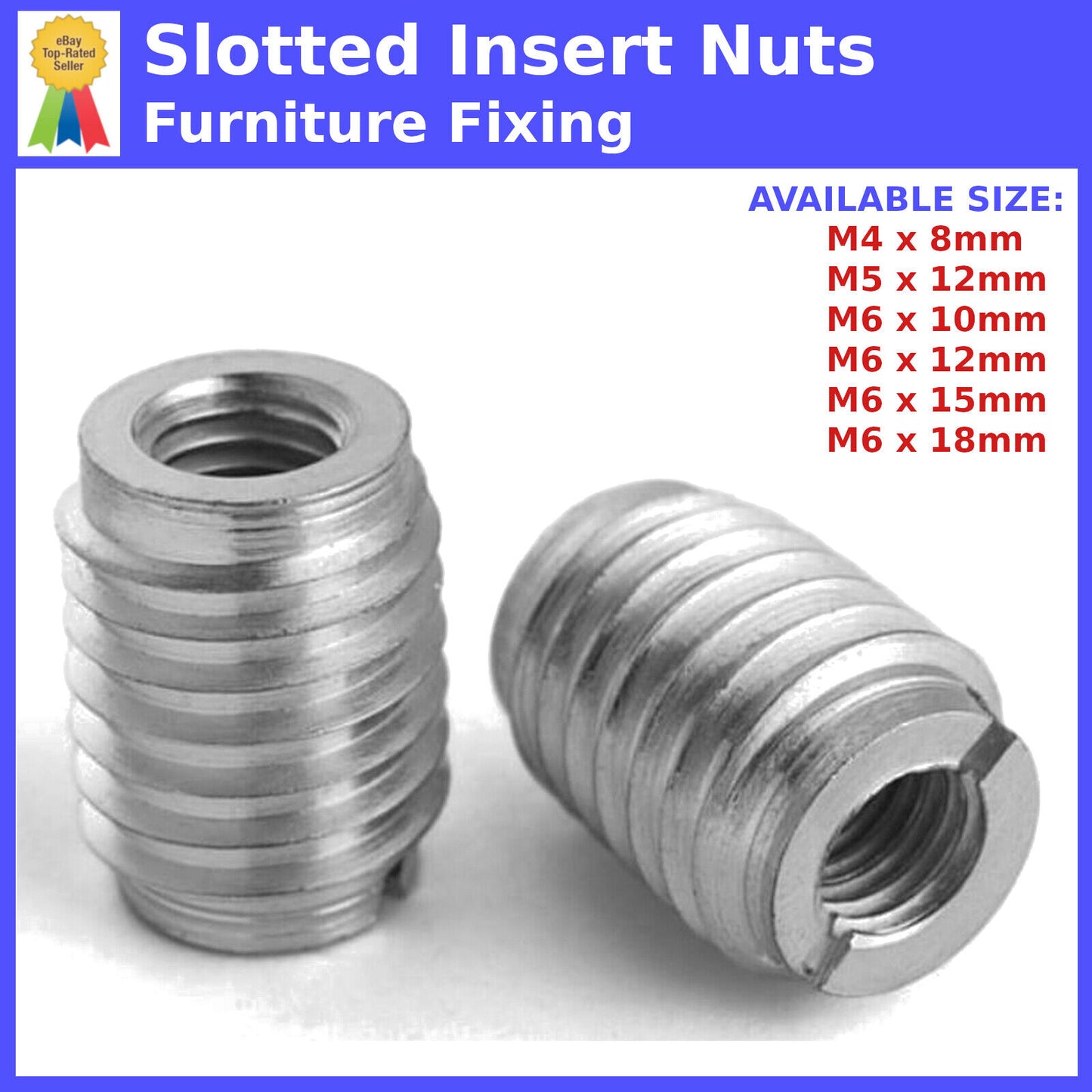 M4 M5 M6 WOOD INSERT NUTS FURNITURE FIXING METRIC THREAD SLOTTED SCREWS ZINC