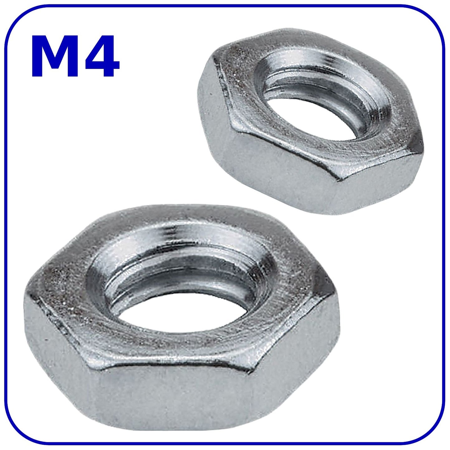 M4 Thin Half Lock Nuts Hex 0.7mm Pitch BZP Zinc Plated Steel DIN 439