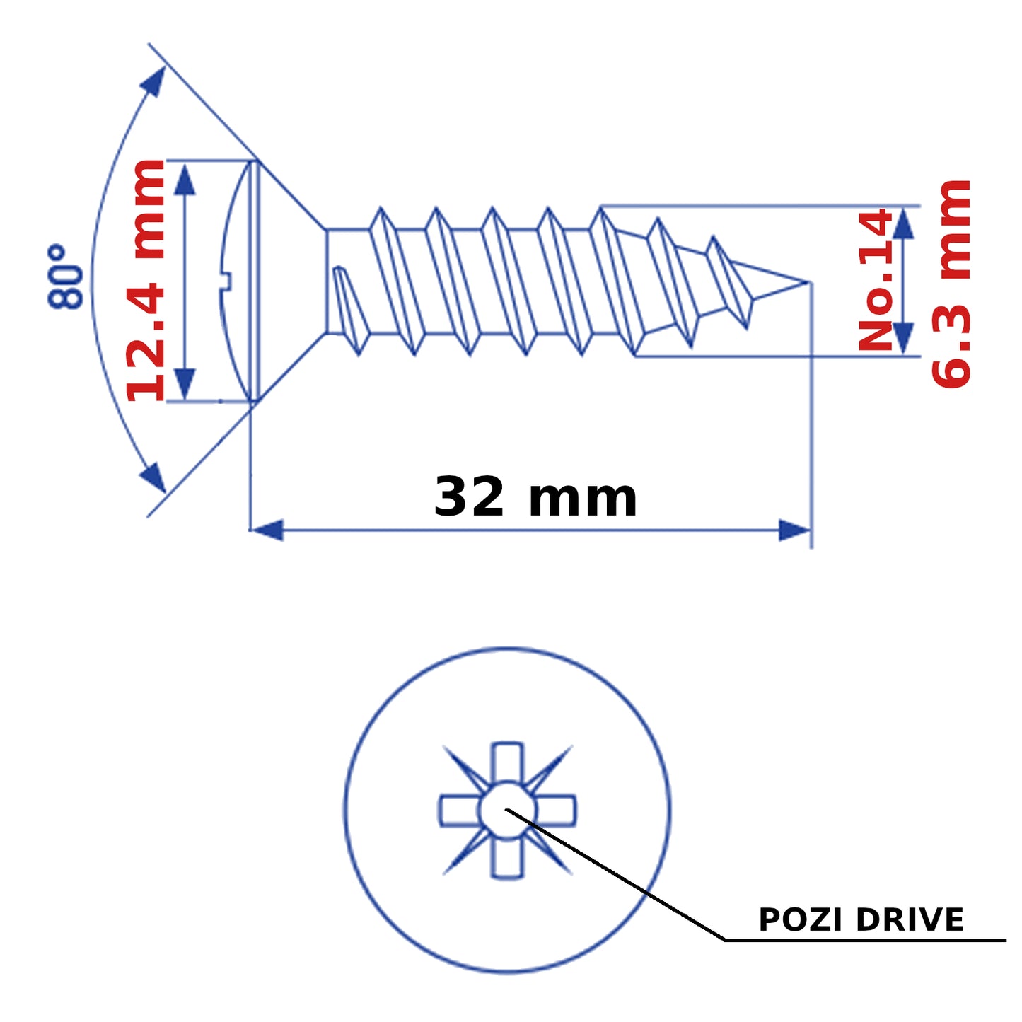 ø 6.3mm SELF TAPPING SCREWS RAISED COUNTERSUNK HEAD POZI ZINC PLATED