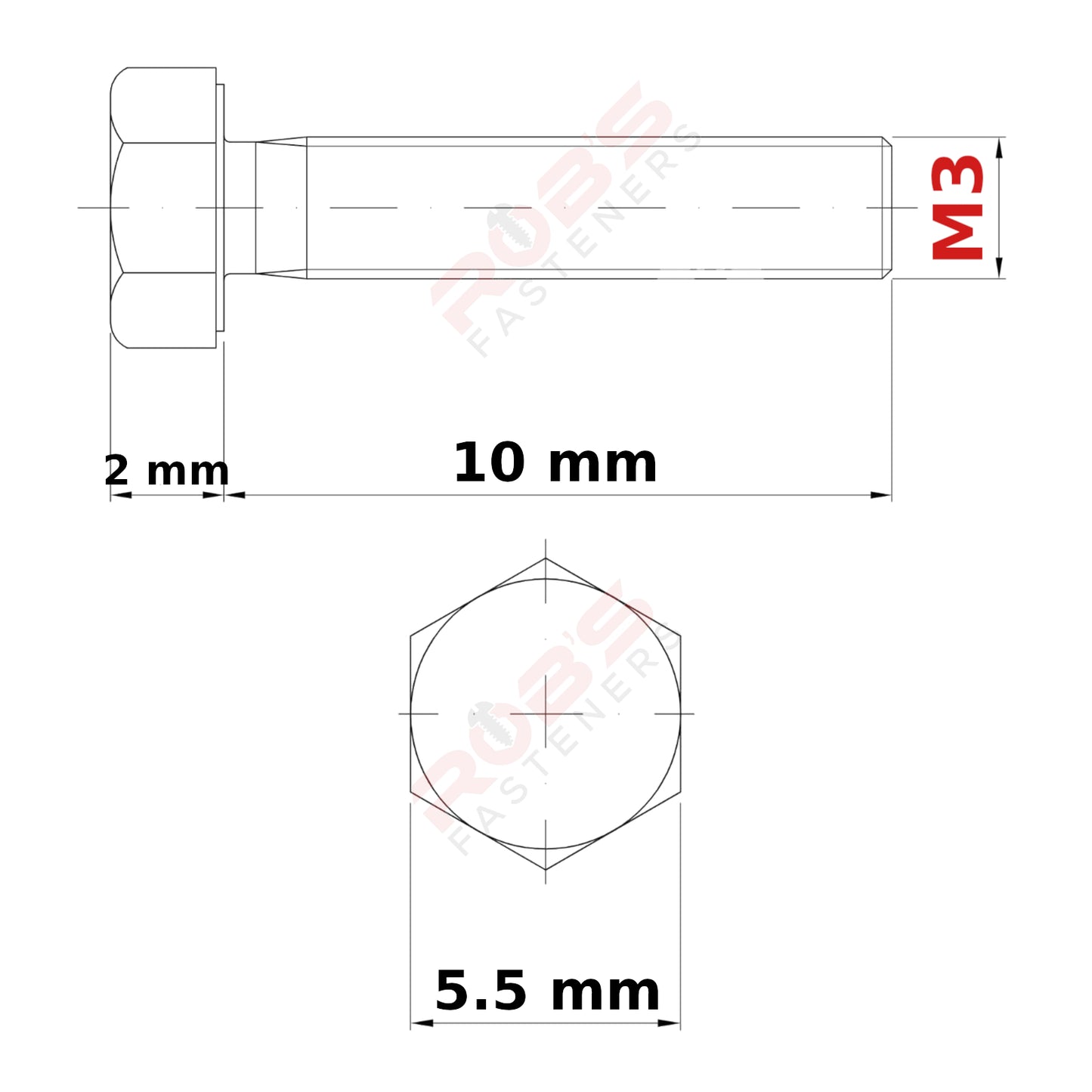 M3 HEX HEAD SETSCREWS FULLY THREADED