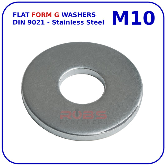 M10 FORM G WASHERS LARGE FLAT WIDE THICK DIN 9021 STAINLESS STEEL