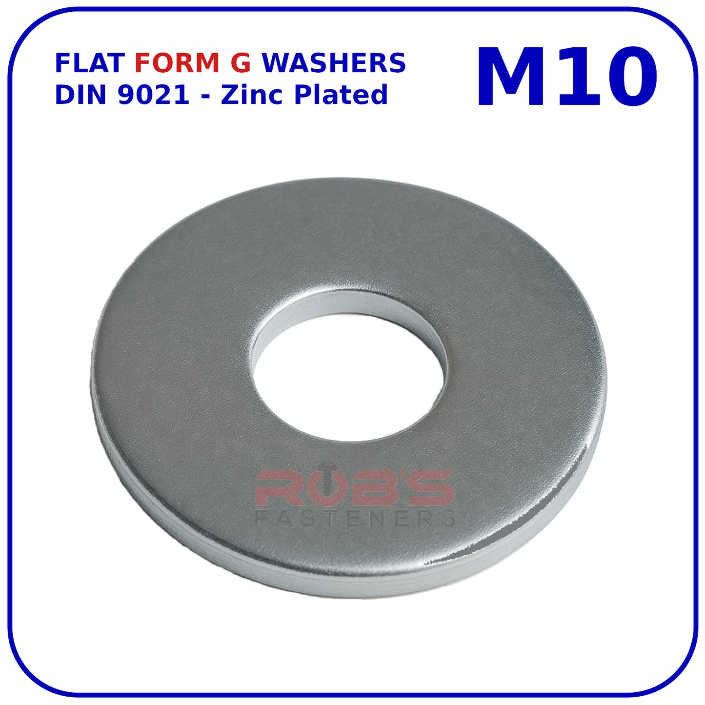 M10 FORM G WASHERS LARGE FLAT WIDE THICK DIN 9021 ZINC PLATED