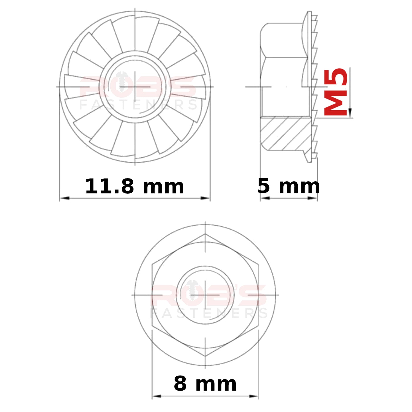 M5 (5mm) NUTS FLANGE SERRATED DIN 6923