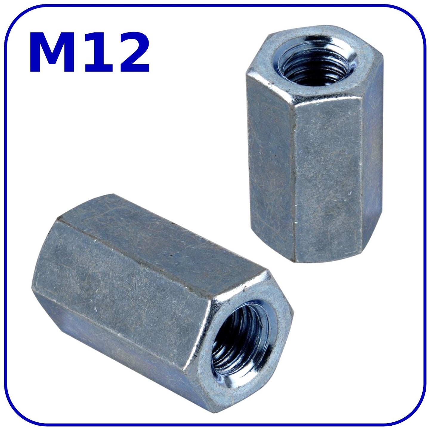 M12 Long Coupling Nuts Hex Threaded Rod Stud Connector Zinc Plated DIN 6334