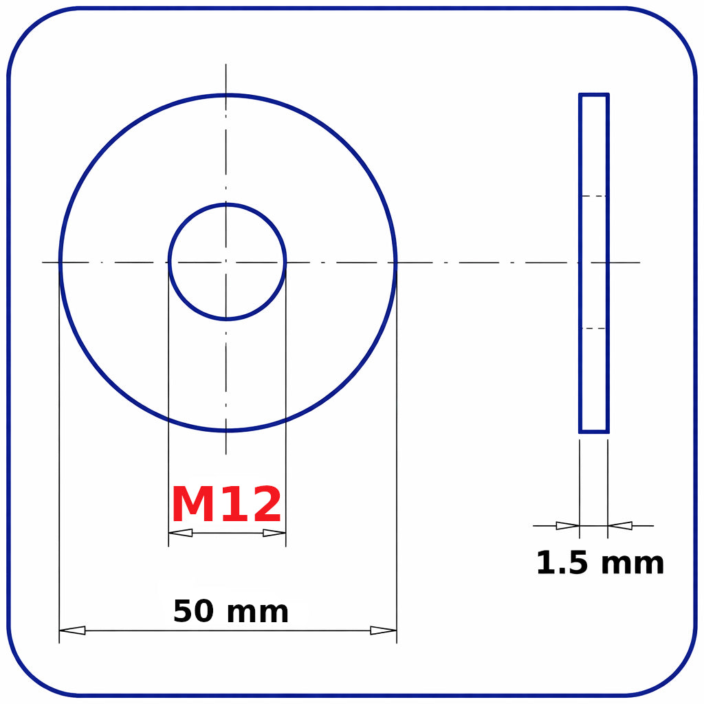 M12 Penny Repair Washers Large Mudguard Wide Washers Zinc Plated Steel Metric