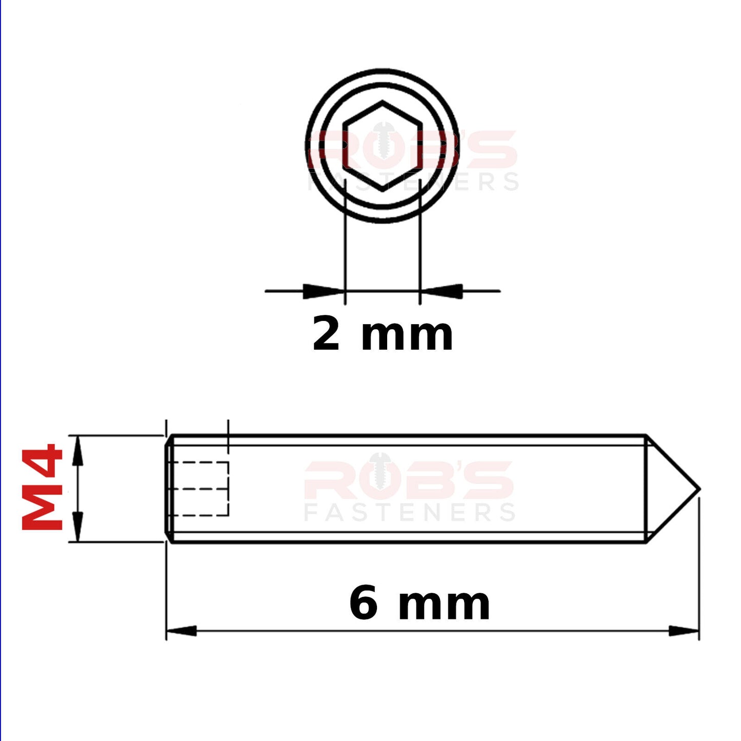 M4 (ø 4 mm) SOCKET GRUB SCREWS CONE POINT BLACK