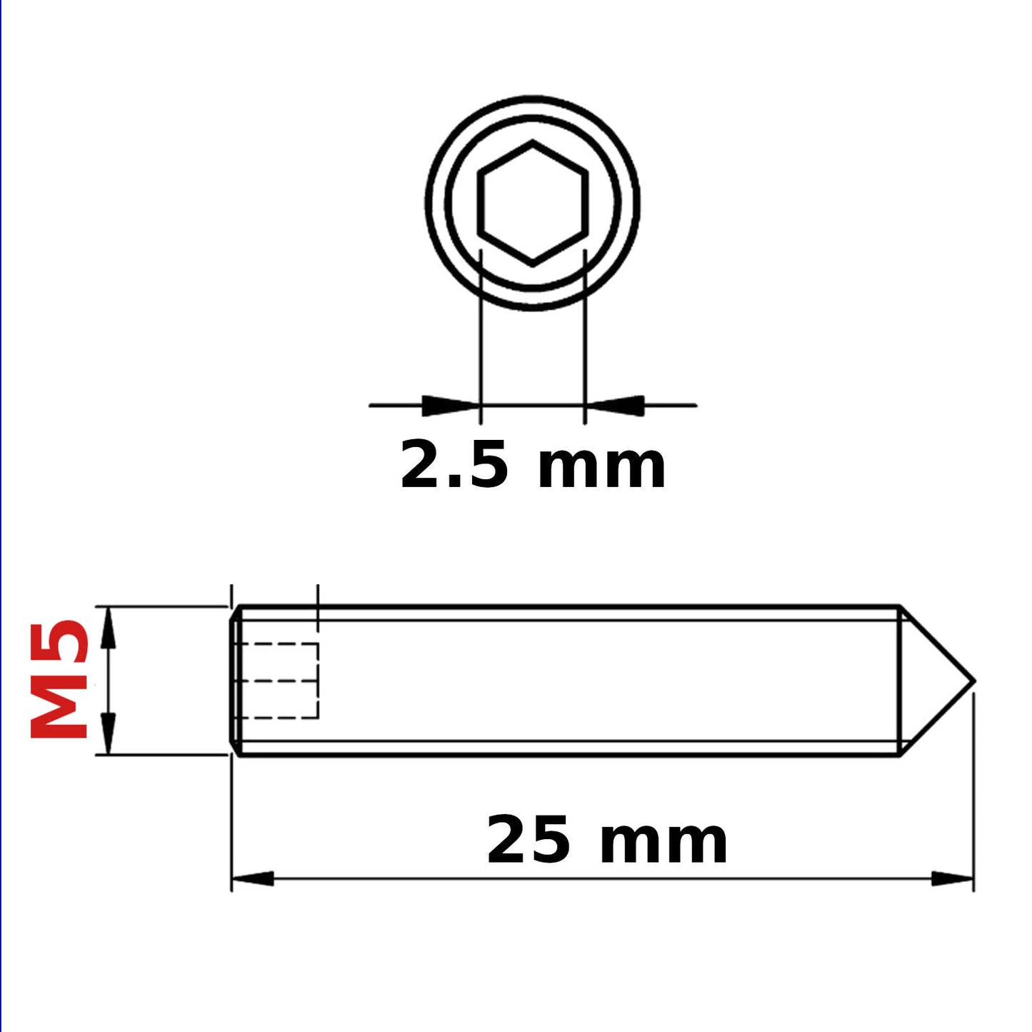 M5 (ø 5 mm) SOCKET GRUB SCREWS CONE POINT BLACK