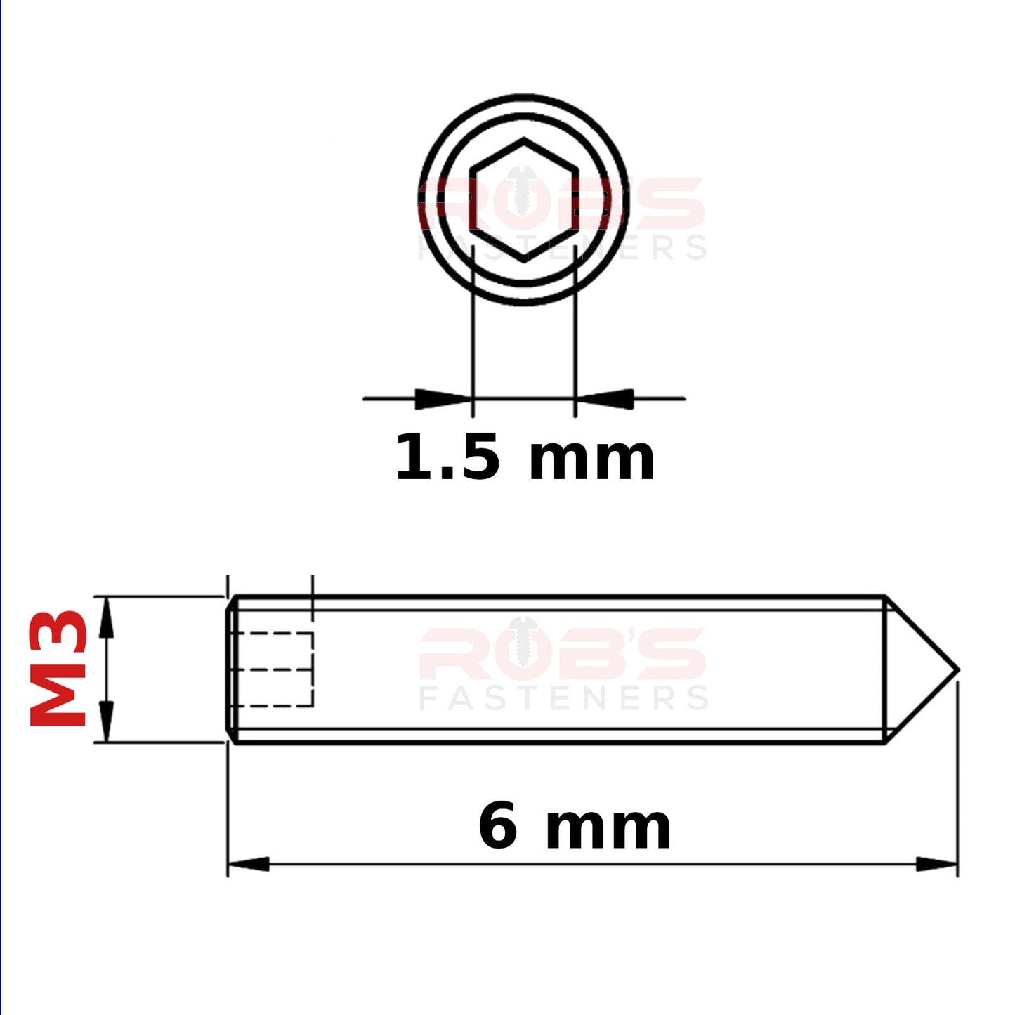 M3 (ø 3 mm) SOCKET GRUB SCREWS CONE POINT BLACK