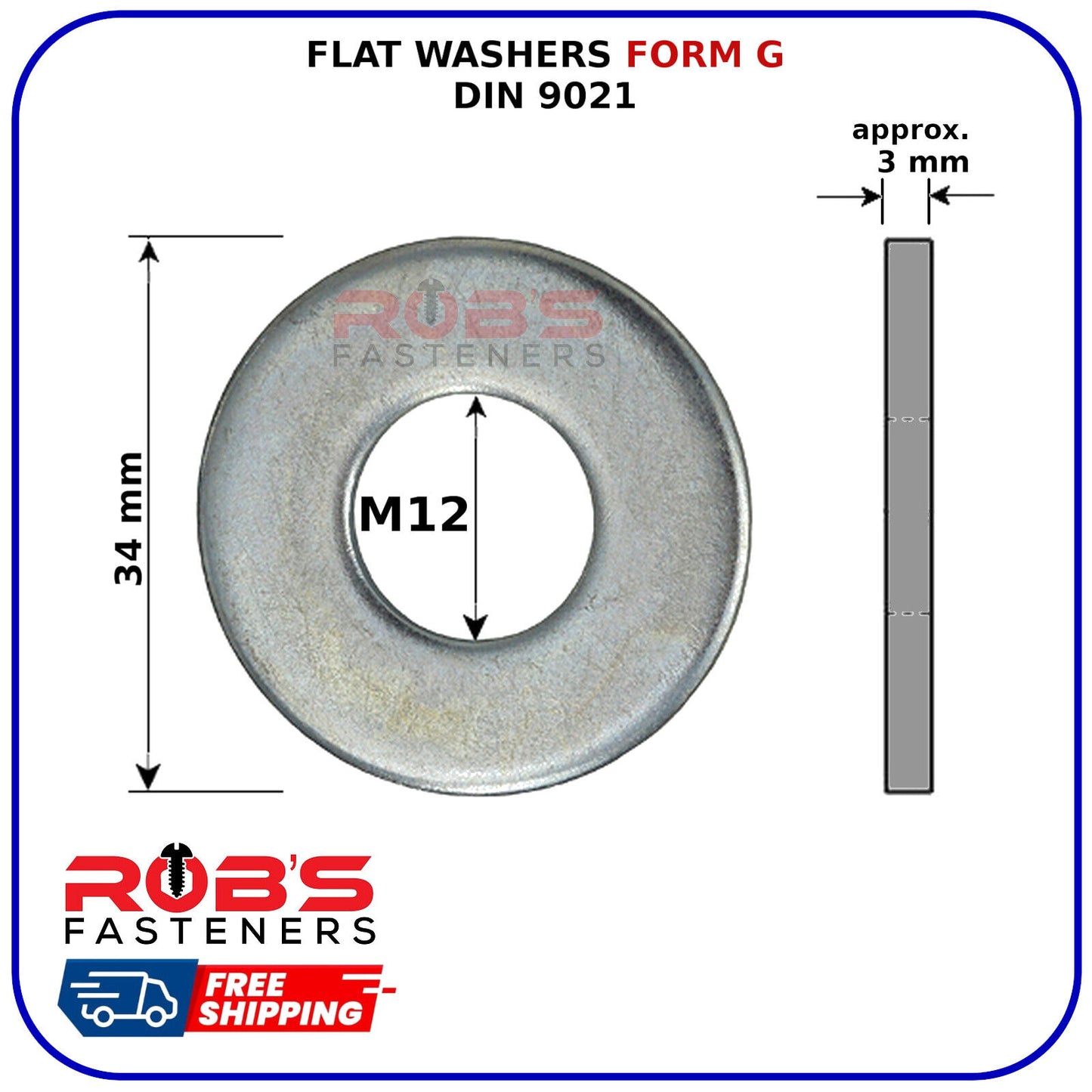 Washers Stainless Steel A2-304 Wide Thick Large Size M12 Form G Flat Penny Repar