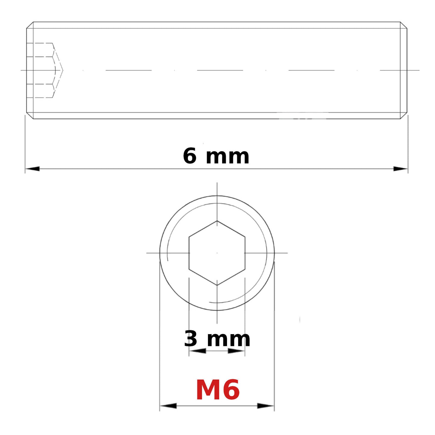 M6 (ø 6mm) SOCKET GRUB SCREWS FLAT END ZINC DIN 913