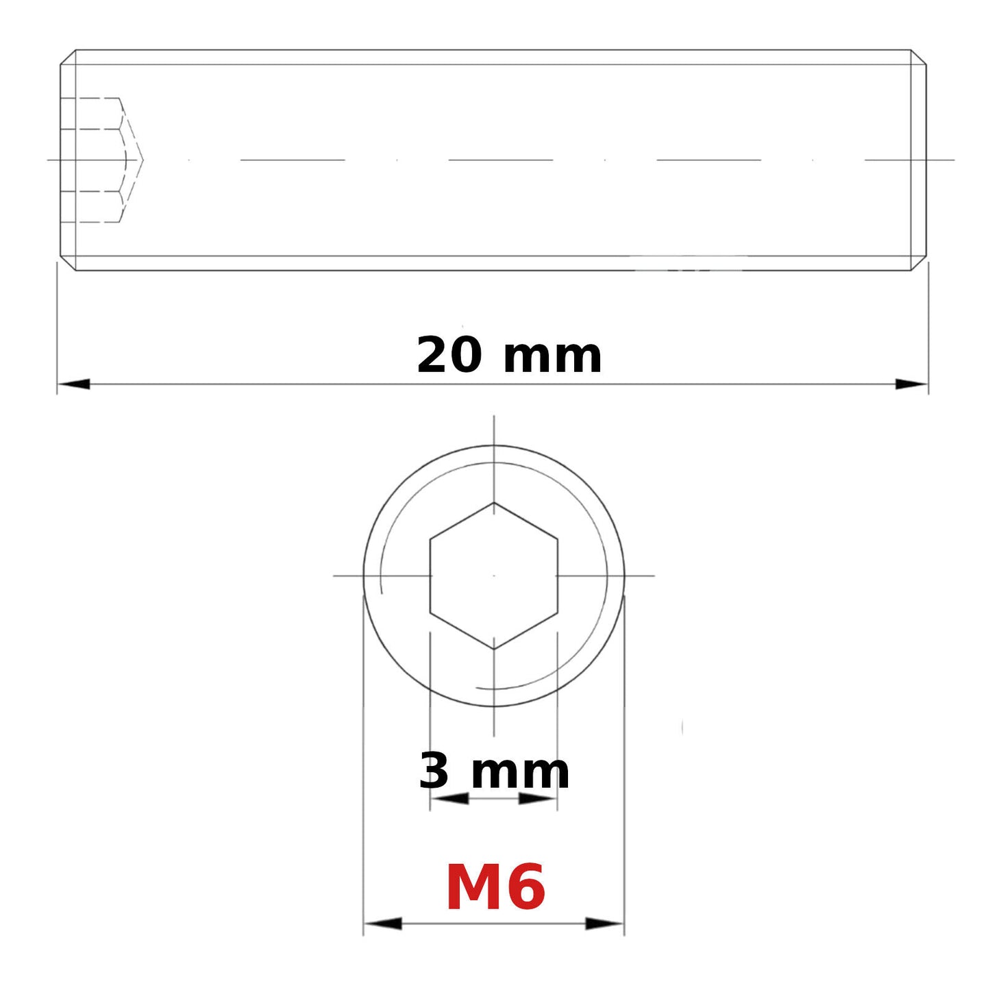 M6 (ø 6mm) SOCKET GRUB SCREWS FLAT END ZINC DIN 913