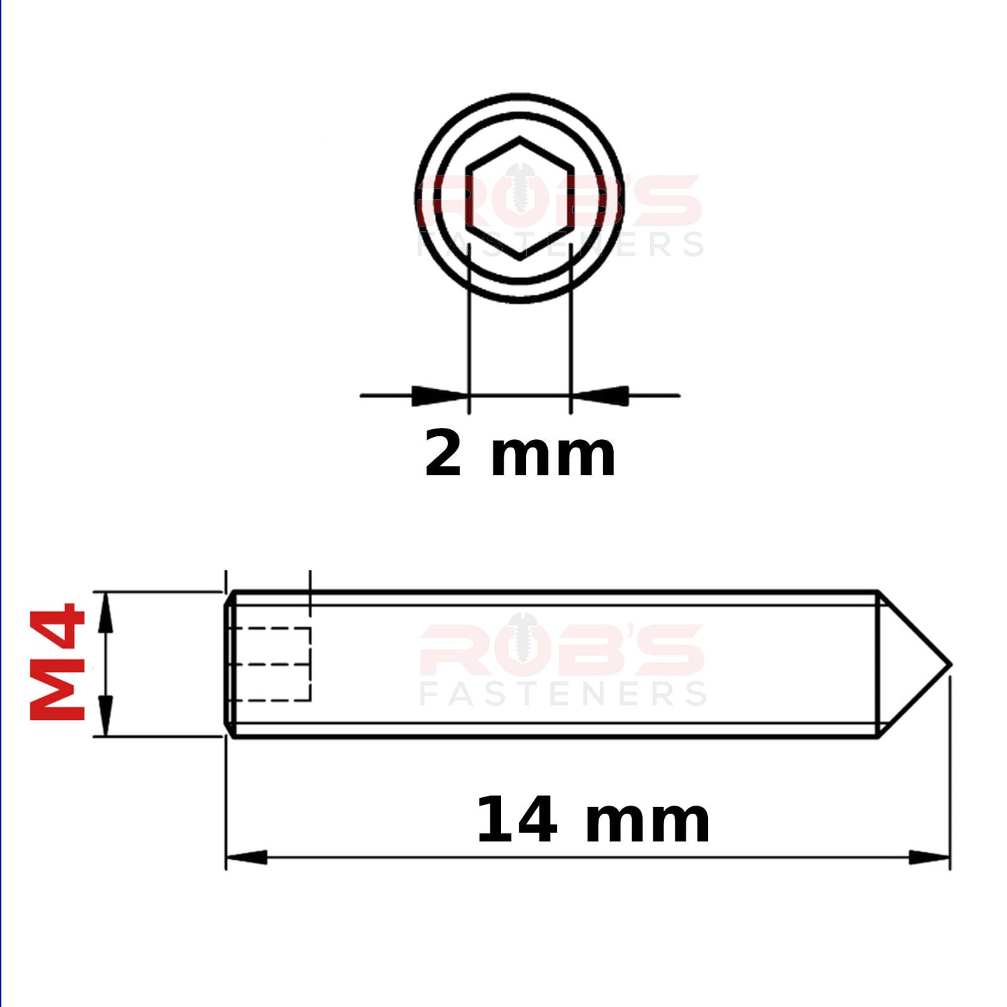 M4 (ø 4 mm) SOCKET GRUB SCREWS CONE POINT BLACK