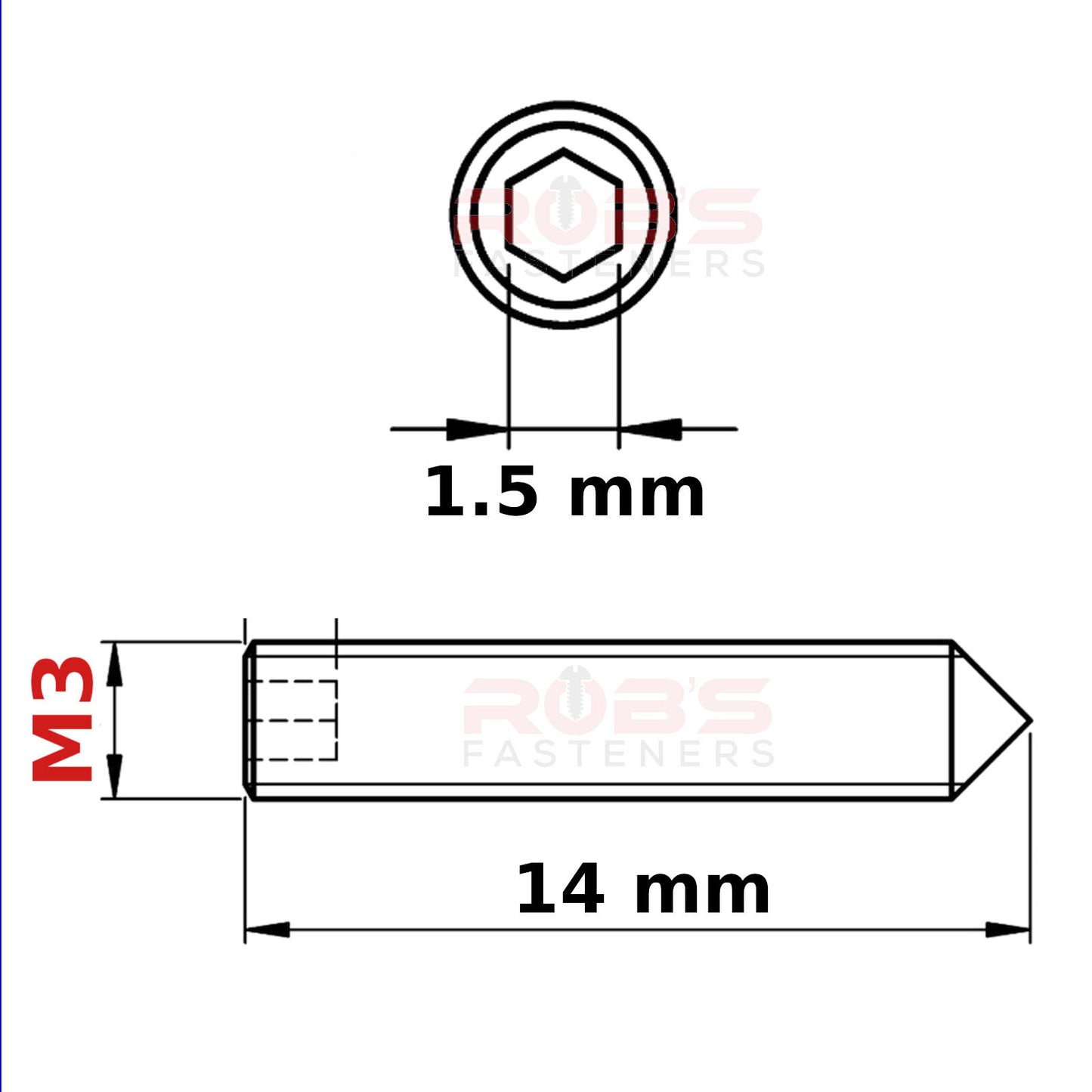 M3 (ø 3 mm) SOCKET GRUB SCREWS CONE POINT BLACK