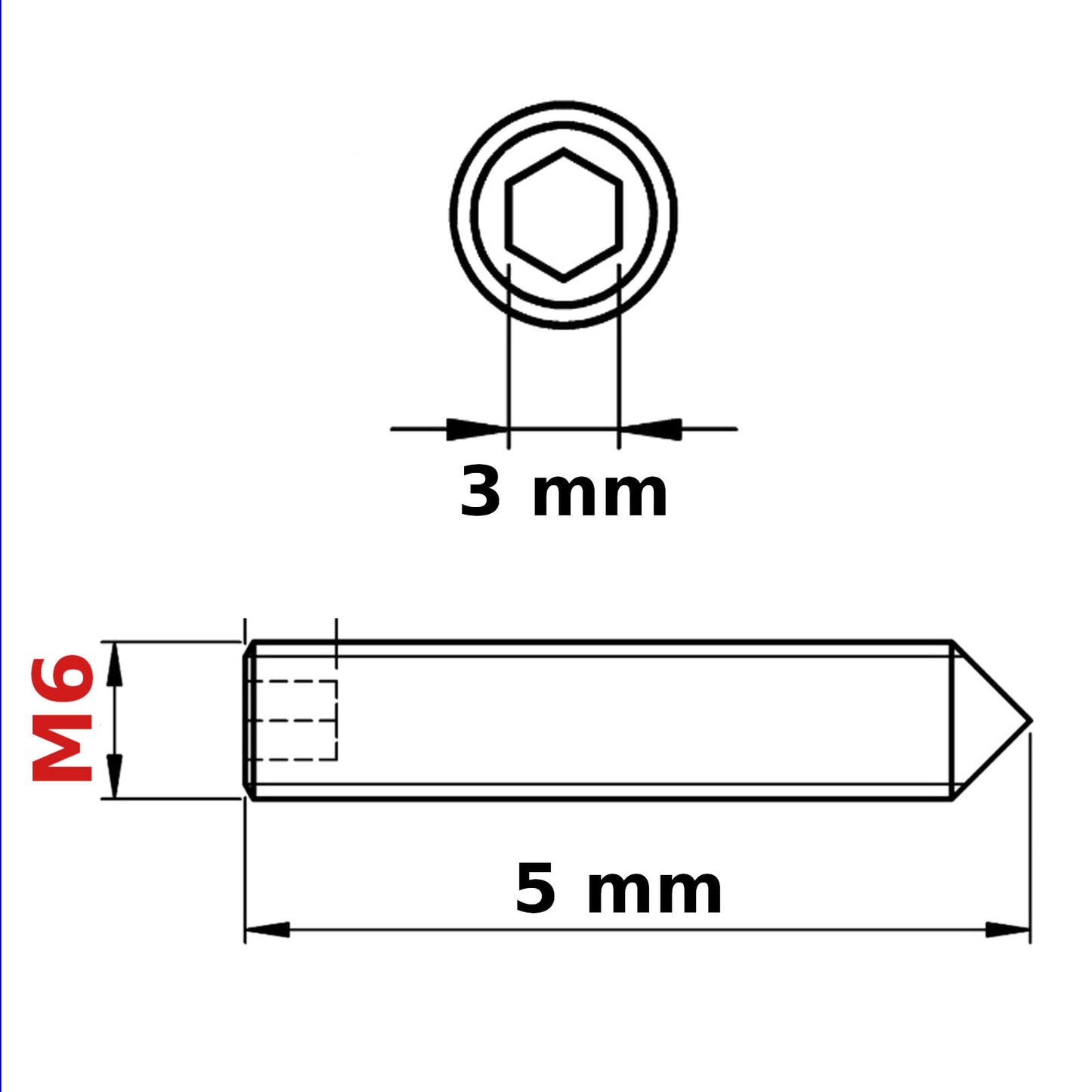 M6 (ø 6 mm) SOCKET GRUB SCREWS CONE POINT BLACK
