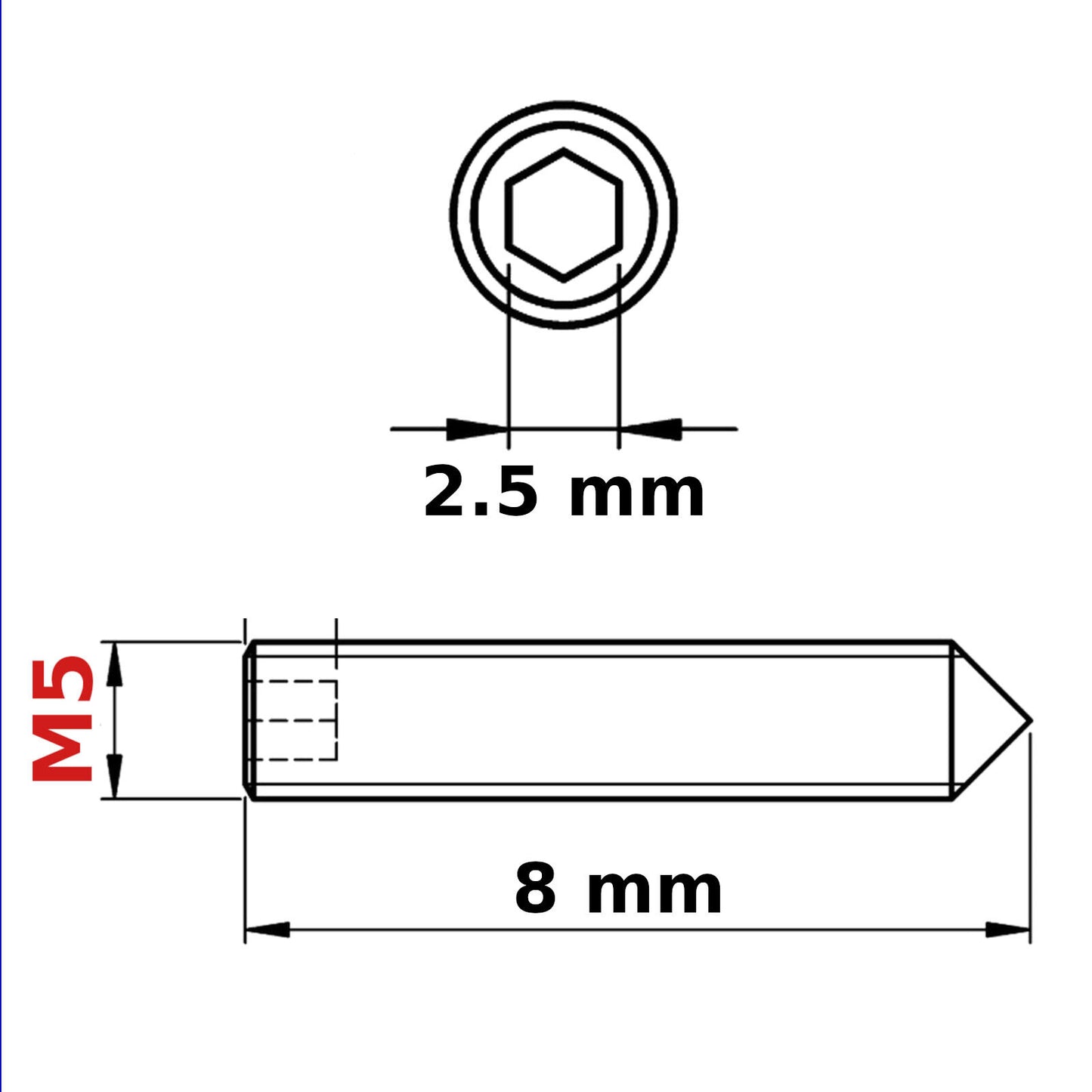 M5 (ø 5 mm) SOCKET GRUB SCREWS CONE POINT BLACK
