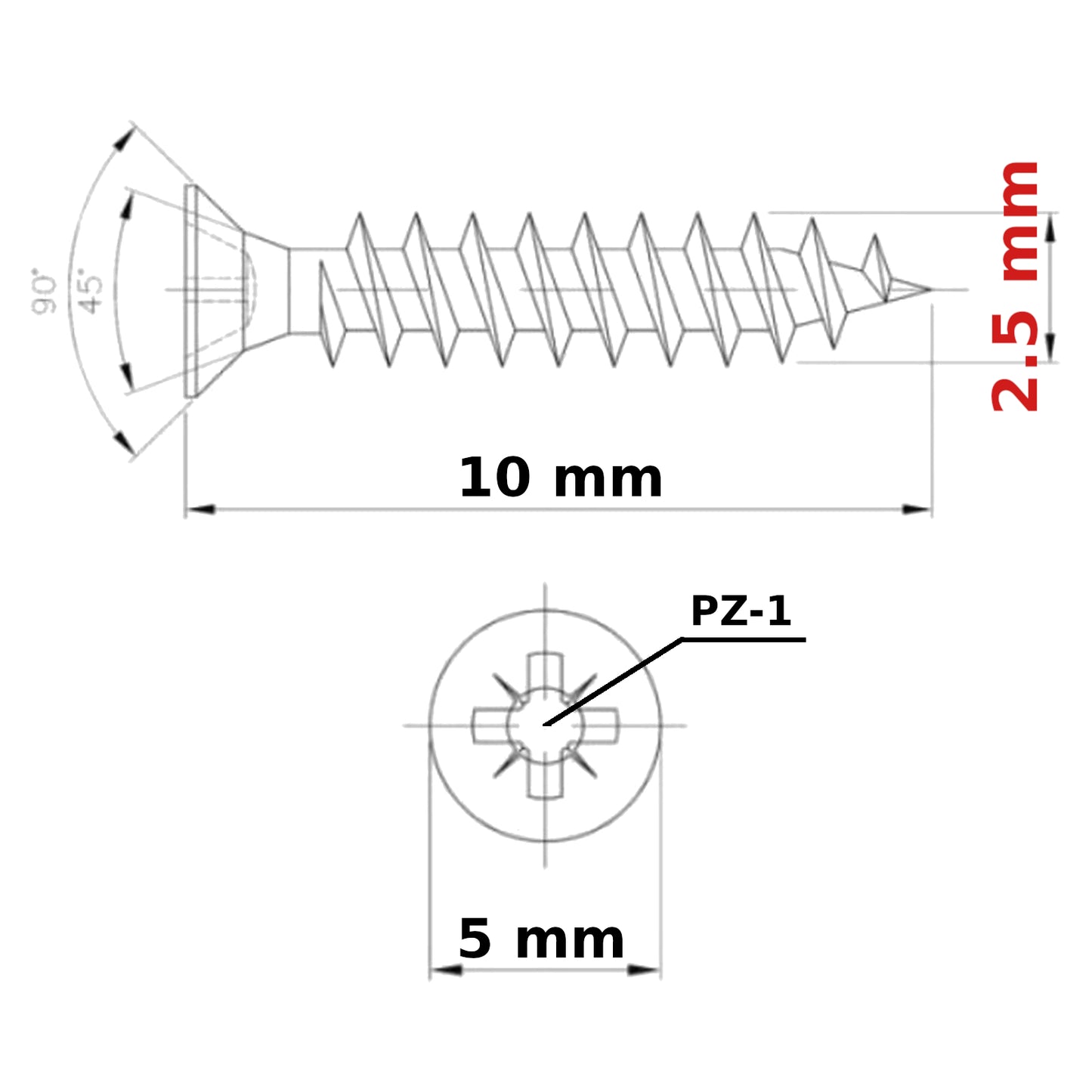 ø 2.5mm SELF TAPPING SCREWS COUNTERSUNK HEAD POZI MULTI PURPOSE WOOD CHIPBOARD