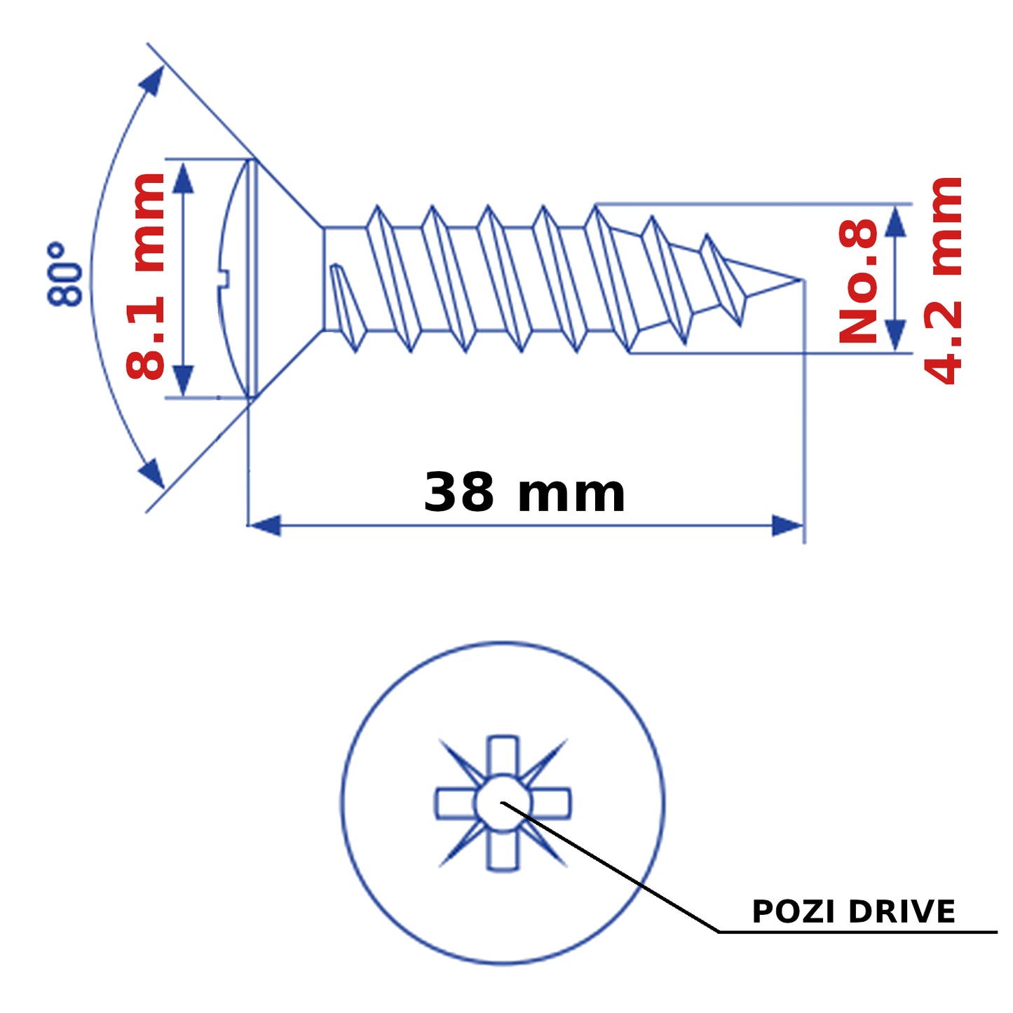 ø 4.2mm SELF TAPPING SCREWS RAISED COUNTERSUNK HEAD POZI ZINC PLATED