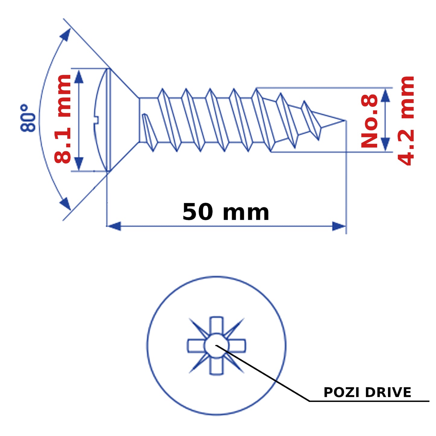 ø 4.2mm SELF TAPPING SCREWS RAISED COUNTERSUNK HEAD POZI ZINC PLATED