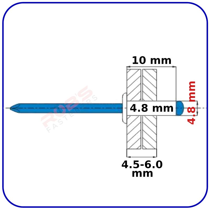 Pop Rivets WHITE 4.8 mm Aluminium Head Steel Mandrel Dome Blind Rivet Coloured