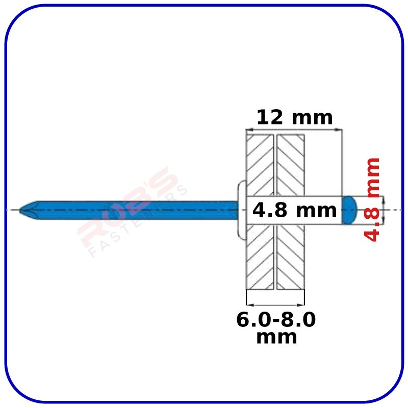 Pop Rivets WHITE 4.8 mm Aluminium Head Steel Mandrel Dome Blind Rivet Coloured