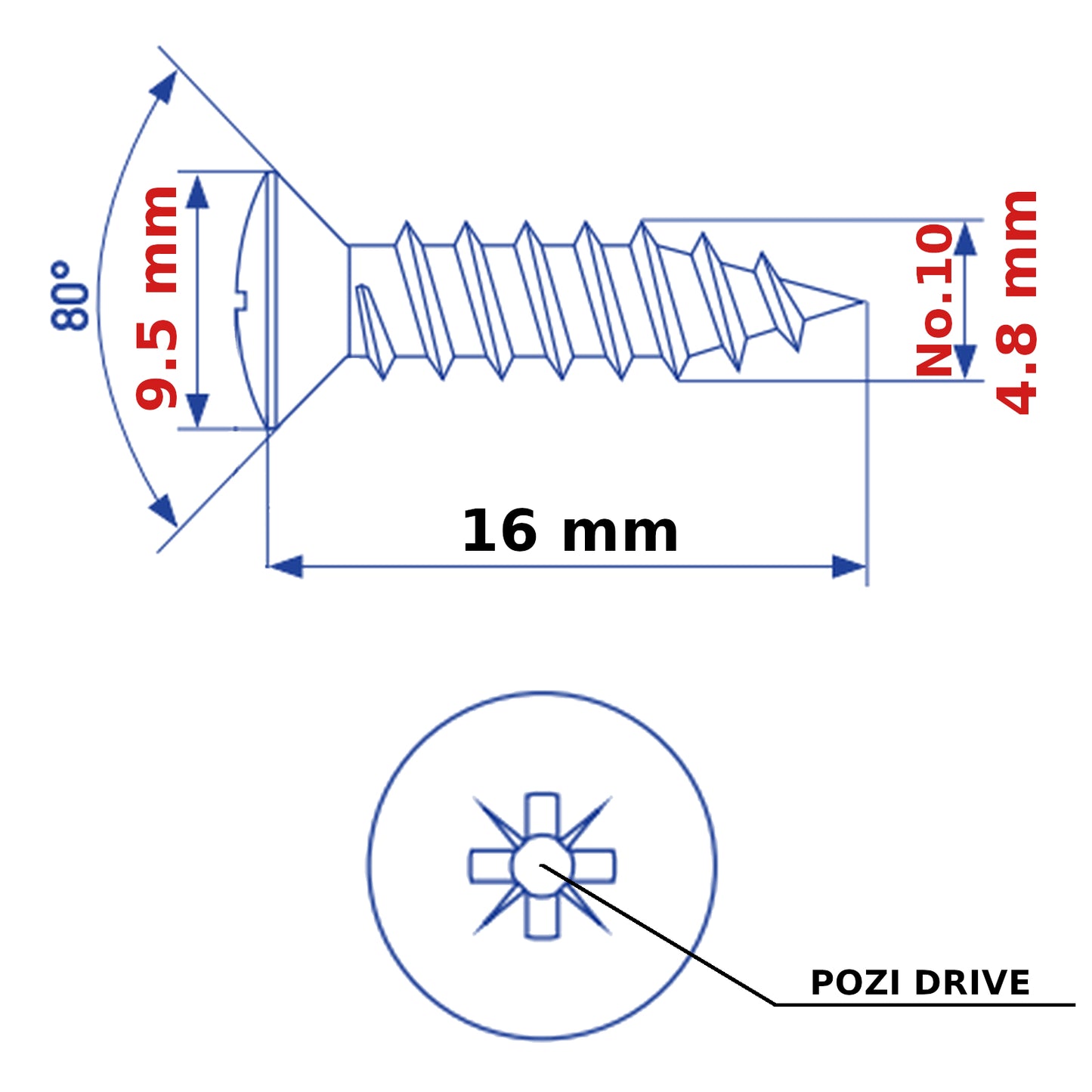 ø 4.8mm SELF TAPPING SCREWS RAISED COUNTERSUNK HEAD POZI ZINC PLATED