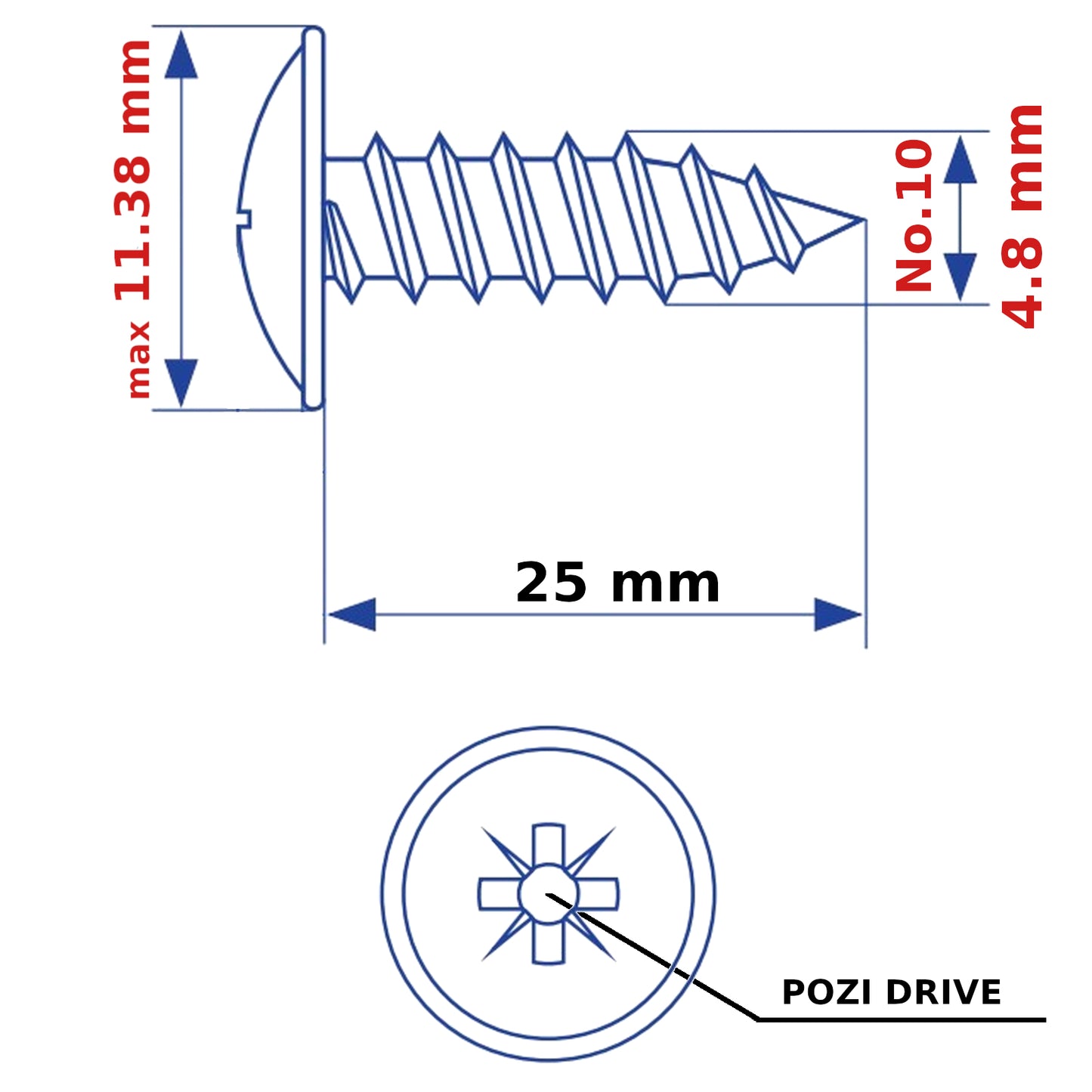 4.8mm (No. 10) Self Tapping Screws Flange Head Pozi