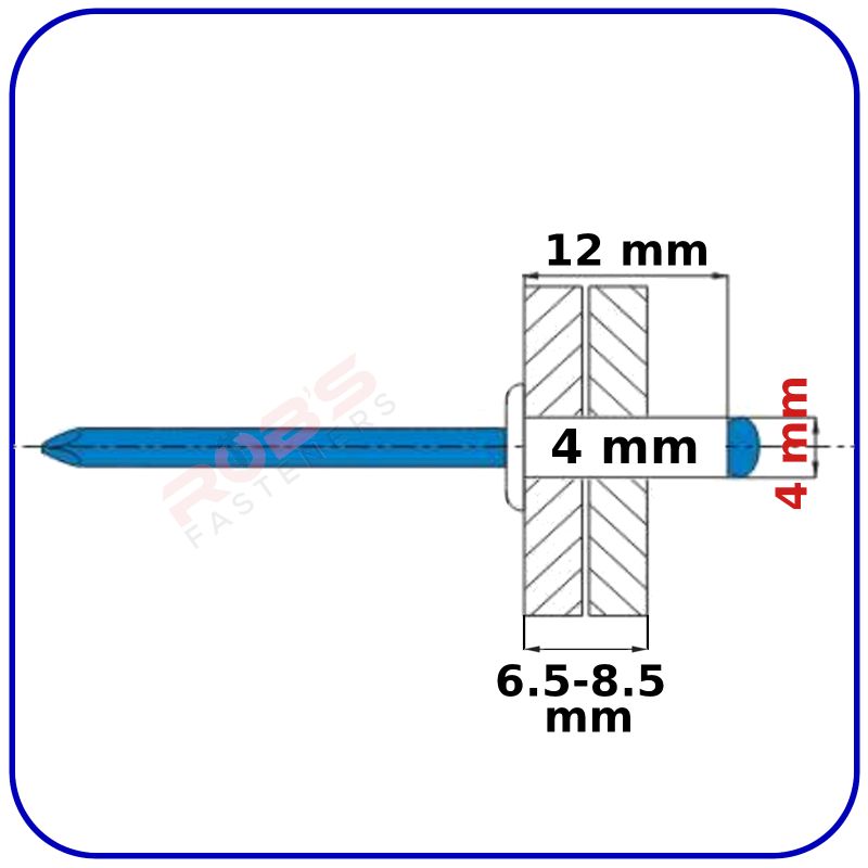 Pop Rivets WHITE 4 mm Aluminium Head Steel Mandrel Dome Blind Rivet Coloured