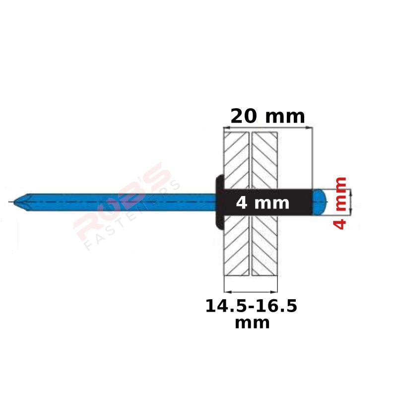 Pop Rivets BLACK 4 mm Aluminium Head Steel Mandrel Dome Blind Rivet Coloured
