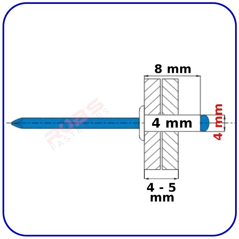 Pop Rivets WHITE 4 mm Aluminium Head Steel Mandrel Dome Blind Rivet Coloured