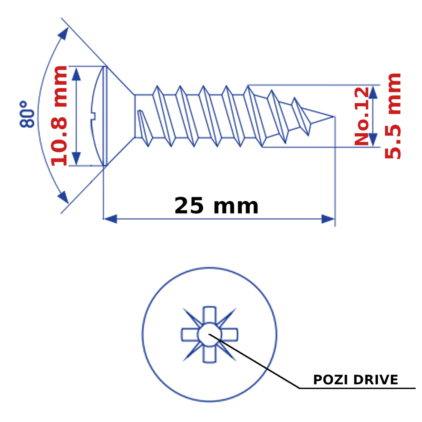 ø 5.5mm SELF TAPPING SCREWS RAISED COUNTERSUNK HEAD POZI ZINC PLATED